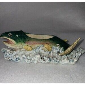 Vintage Ceramic Trout Business Card Holder Fish Office Desk Decor